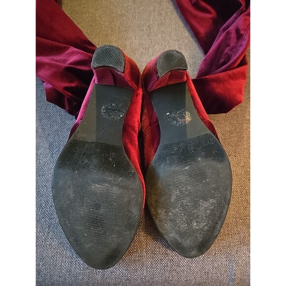 Catherine Malandrino Velva Over  Knee Boots Velvet  7.5 Heeled  Maroon Red EUC - Picture 12 of 16